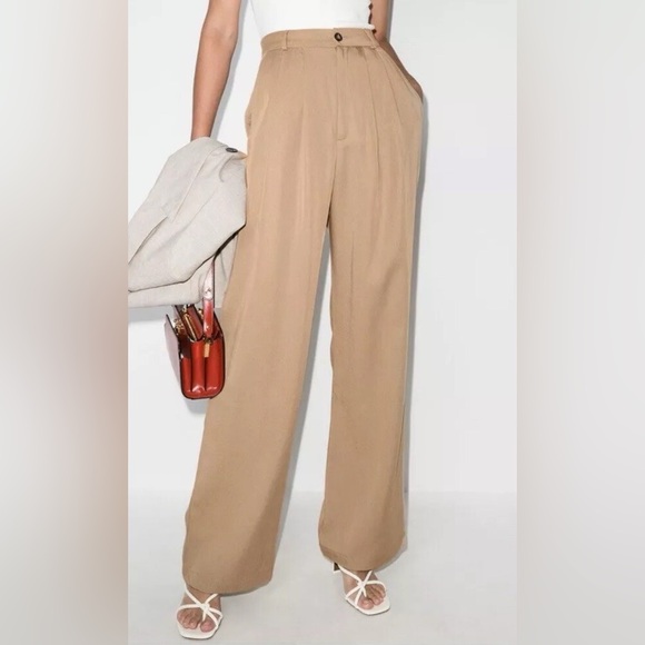 Reformation Tan Wide Leg Mason Pant in Khaki Women's Pants